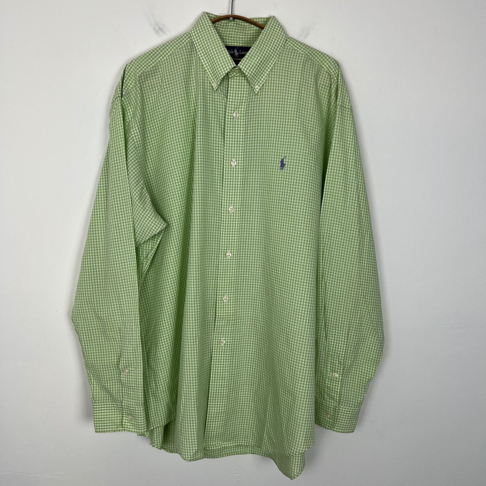 Ralph Lauren Men's Blake Gingham Button Down Shirt Pony Green Classic Fit Size L